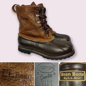 Vintage L.L. Bean Maine Hunting Lace-Up Duck Boots Men's 8 w/ NEW Vibram Sole